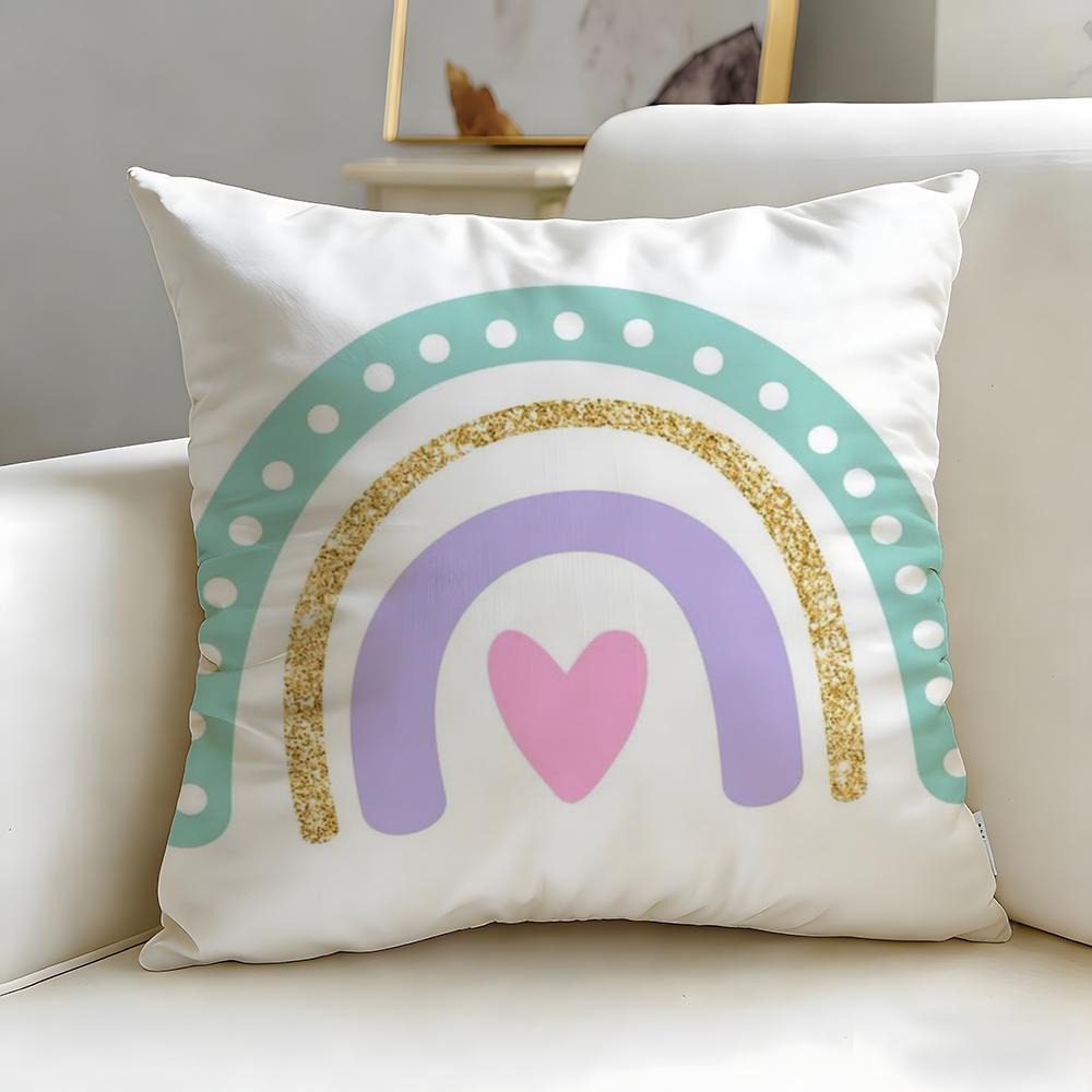 Classic Theme Rainbow Cushion Cover Soft & Easy-Wash Pillow Case – Versatile For Couch, Bed, Travel And Office