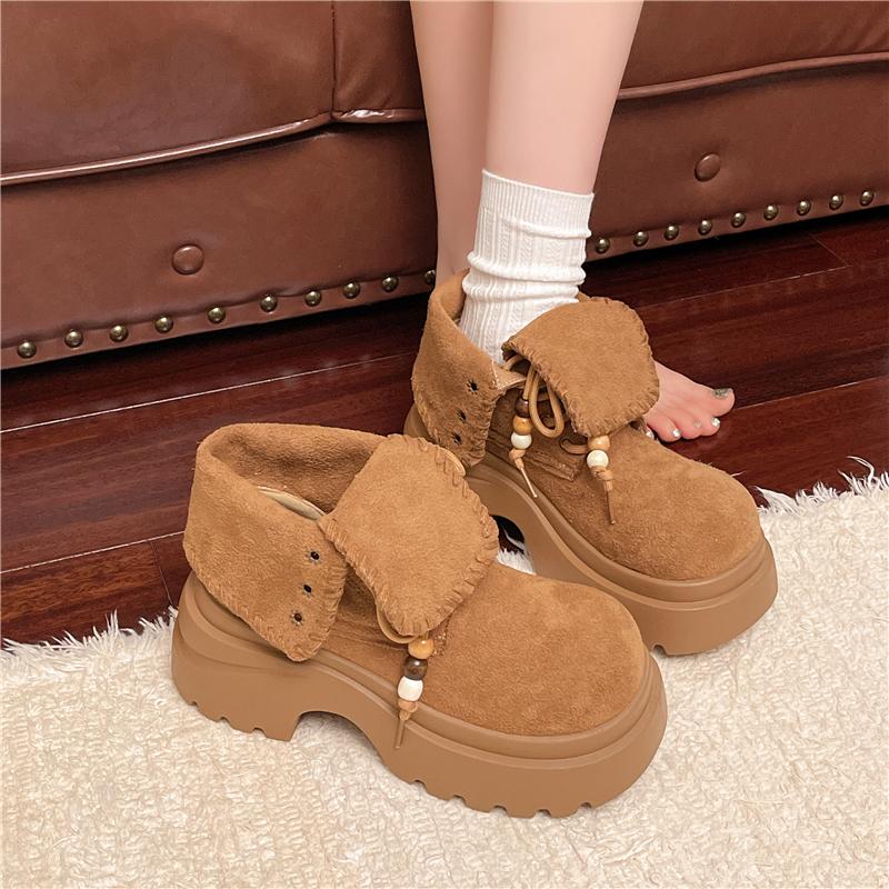 Women Platform Ankle Boots Beaded Trend 2025 Casual New Shoes Snow Boots Winter Woman Sneakers Lace Up Zapatos Mujer