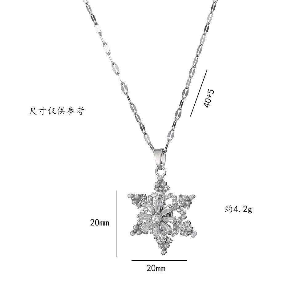 Female Crystal White Zircon Stone Snowflake Pendant Necklace Vintage Gold Color Wedding Jewelry For Women
