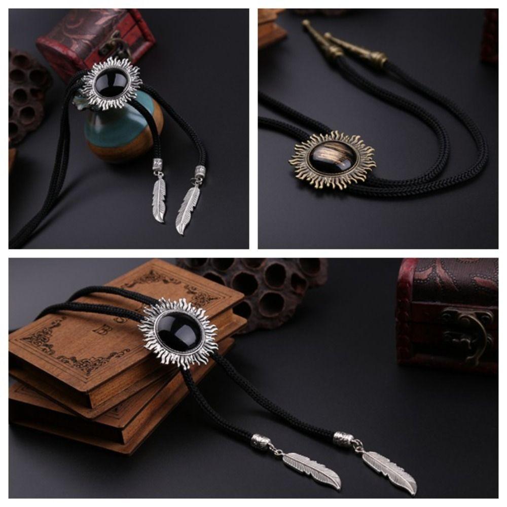 Western Cowboy Sun Frame Tassel Pendant Adjustable Braided Rope Necklace For Men Women