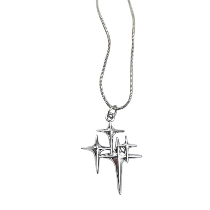 Fashion Four-Pointed Star Necklace Clavicle Chain Smooth Cross Pendant Necklace Wedding Party Jewelry for Women Girls