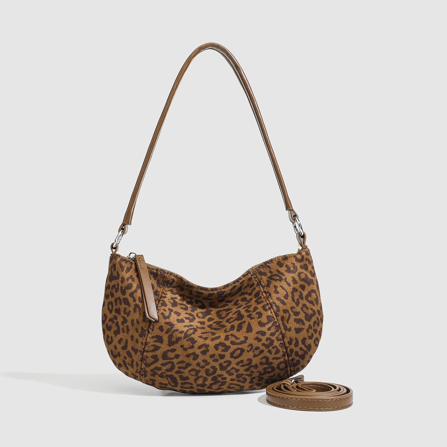 Retro Leopard Print Underarm Bag Women S Daily Commute Versatile Messenger Bag Fashionable Matte Shoulder Dumpling Bag