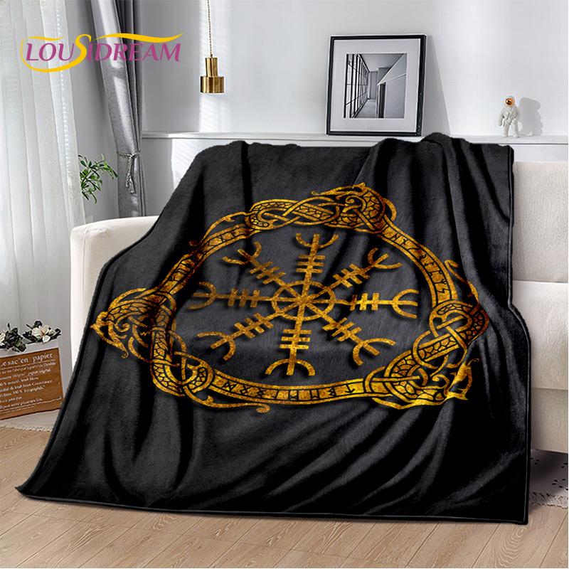 Nordic Mythology Viking Odin Valhalla Valknut Flannel Blanket Throw Blanket,Warm Blanket for Living Room Bedroom Beds Sofa Kids