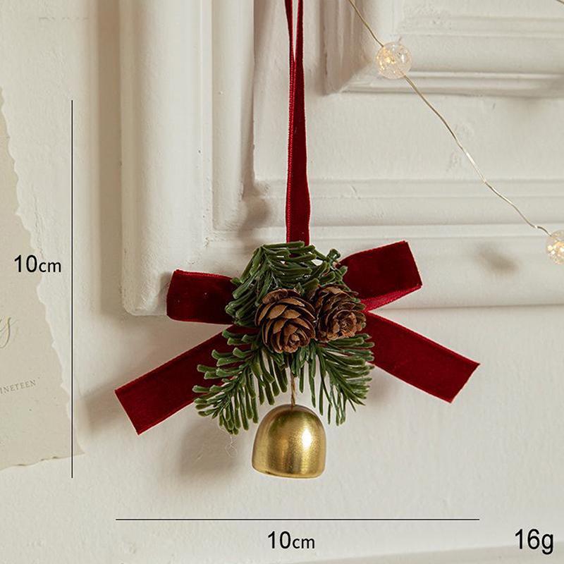 Christmas Jingle Bells Door Hanger Ornament Velvet Bow Pine Cone Bell Pendants For Christmas Decoration 2025 Christmas Gift Noel