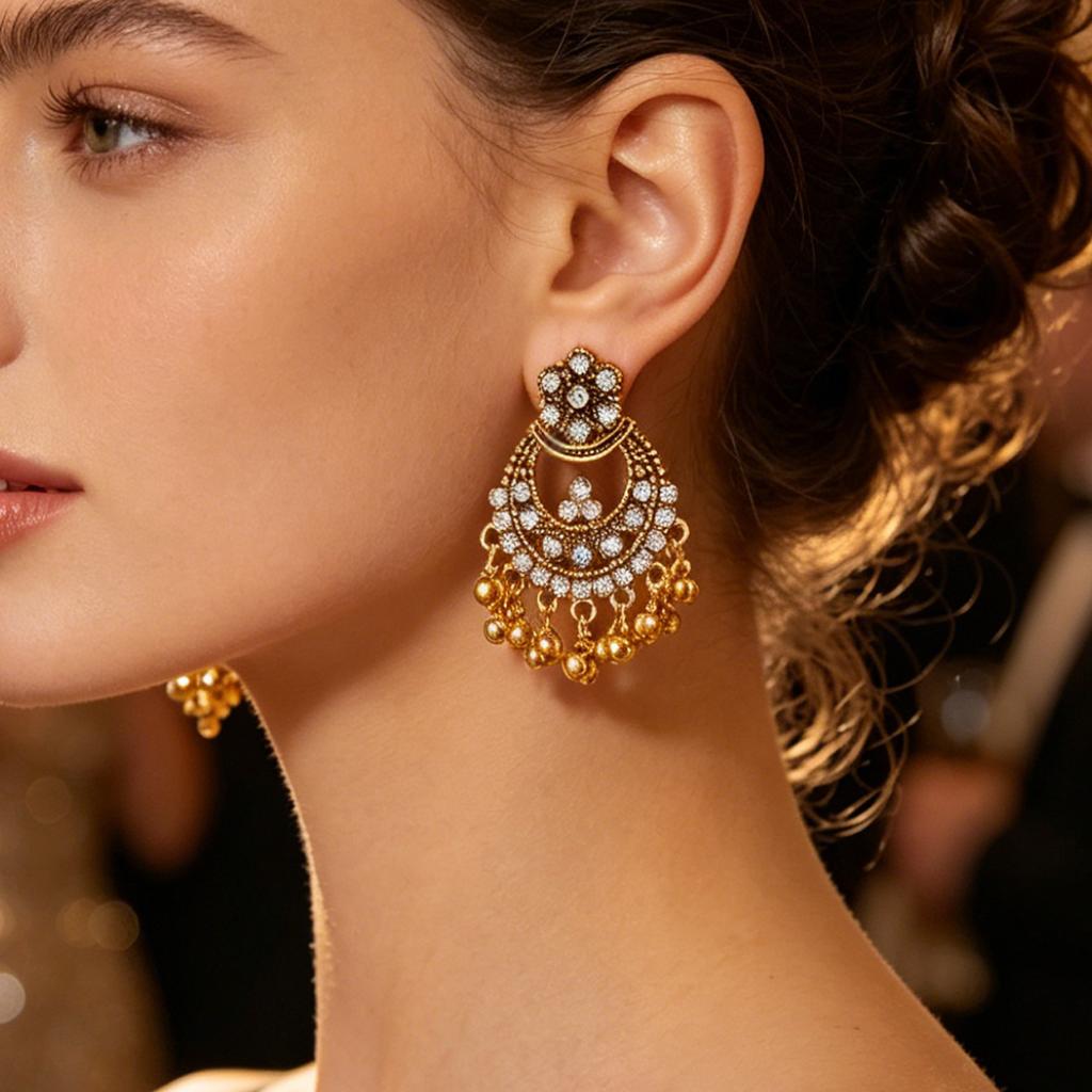 Vintage Diamond-Embellished Hollow Tassel Petal Earrings for Women, Bohemian Ethnic Style Exaggerated Carved Travel Drop Earrings