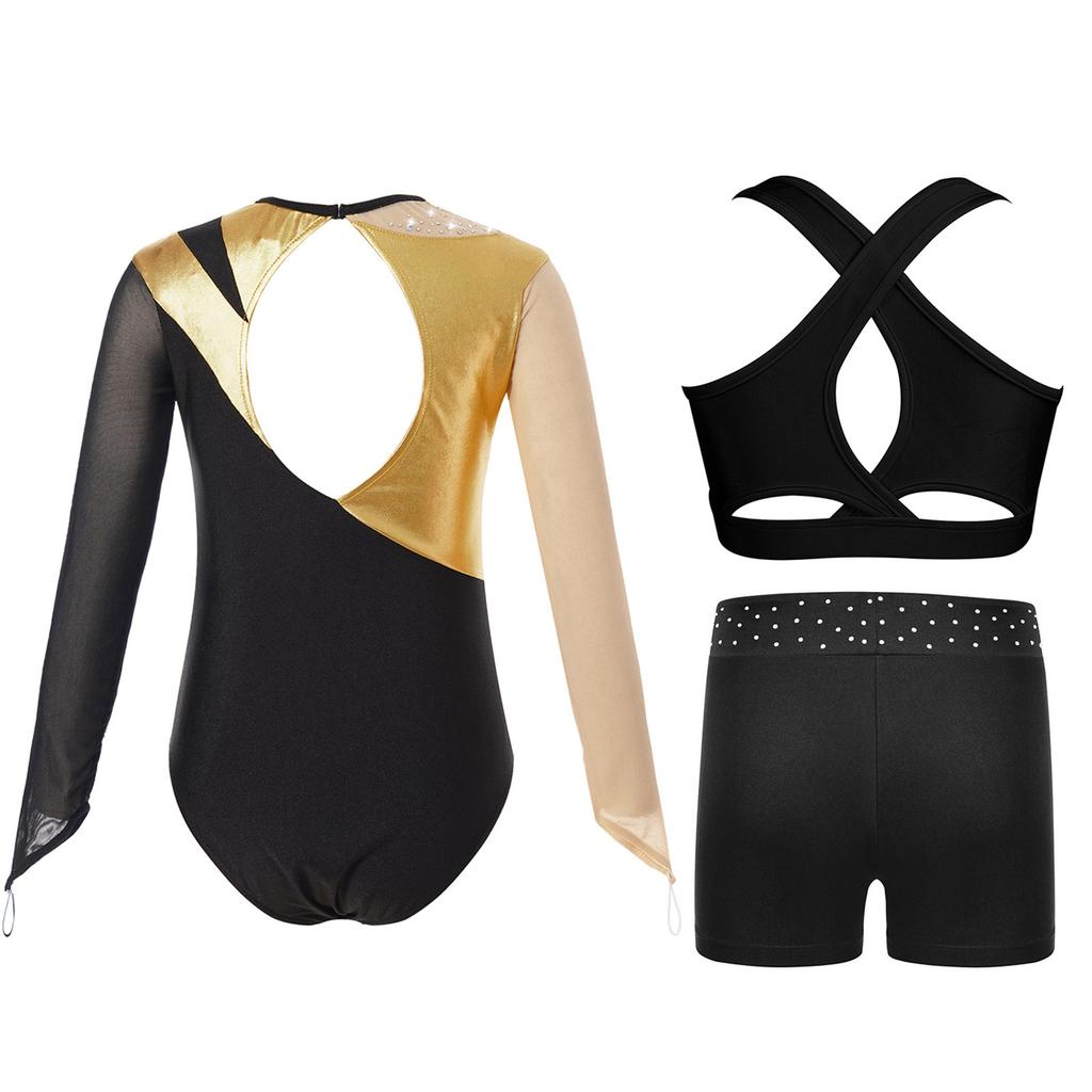 Gymnastics Leotard for Girls Kids with Shorts Long Sleeve Tumbling Ballet Dance Unitard with Active Vest