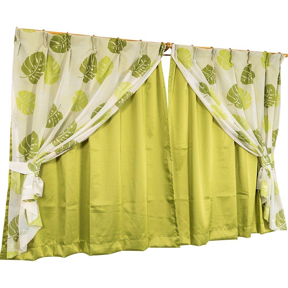 

Arie Blackout Washable Double Voile Monstera Set of 100 x 200 Green Curtains, Voile, 2, cm, зелёный