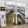 2Pcs- Train Station Printed Curtain, Polyester Material, Bedroom Curtain, Living Room Decoration, Home Decoration