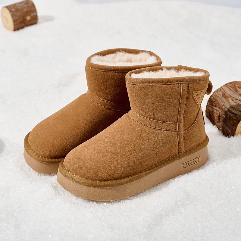 Women's Large Size Soft Sole Heightening Winter Warm One Foot Stirrup Fur One Anti-slip Snow Boots Plush Lined Ankle Boots Outdoor Sports Cotton Boots