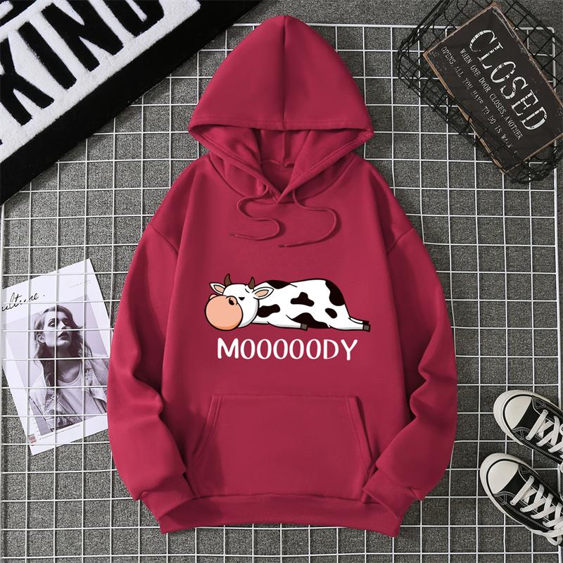 Street Womans Hoodies Kawaii Spotted Cow Printing Sweatshirts Breathable Loose Fleece Warm Pullovers Autumn Winter Sportswear