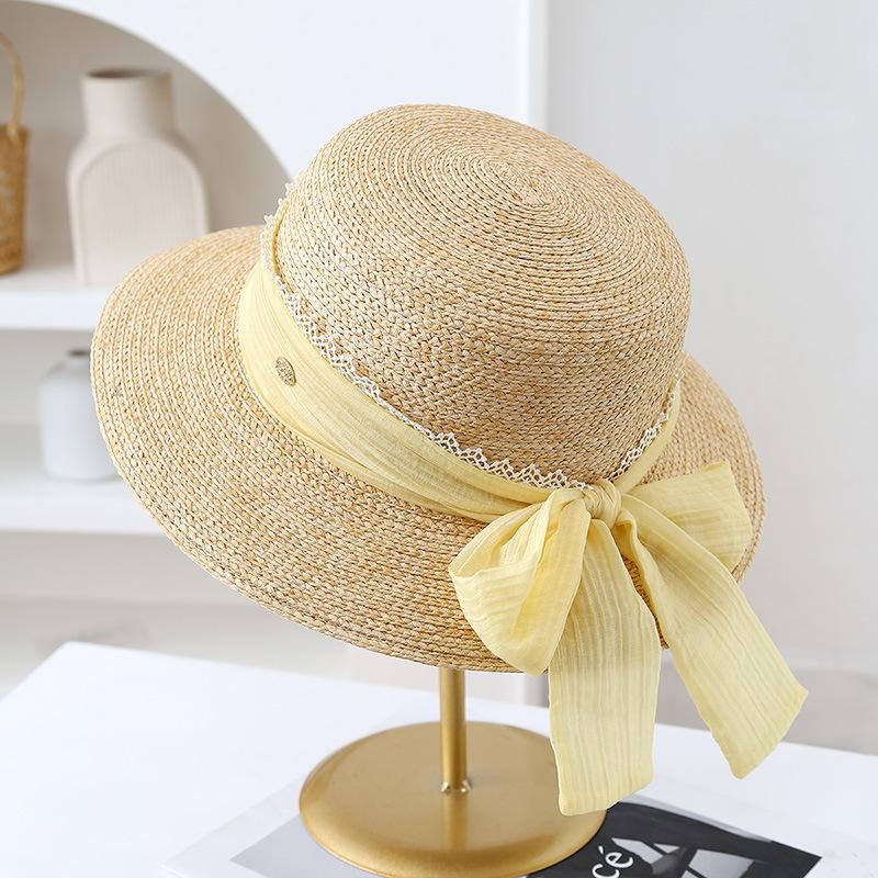 

Sweet Lace Trim Fashion Straw Hat 55-58cm Women Summer Elegant Versatile Sun Protection Flat Top Hat Vacation Beach Cap Trendy M 56-58cm