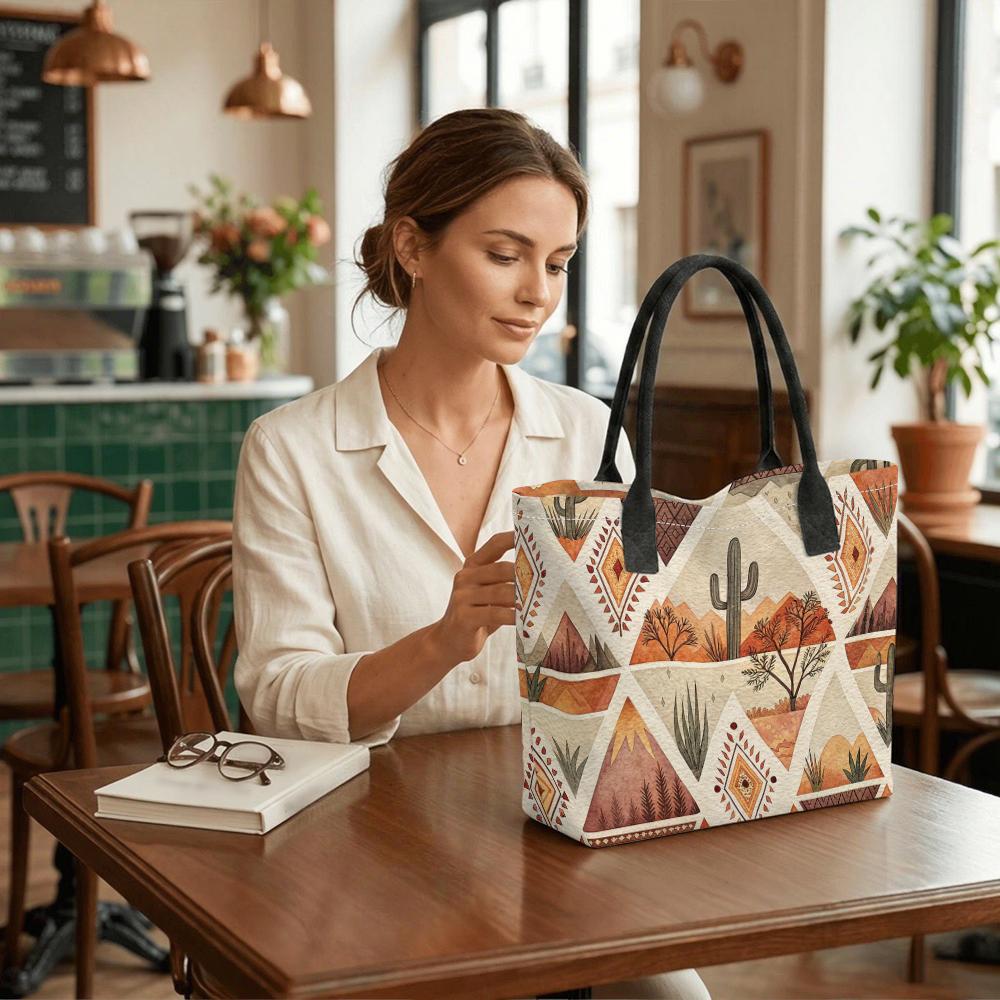 Boho Desert Cactus Canvas Tote Bag