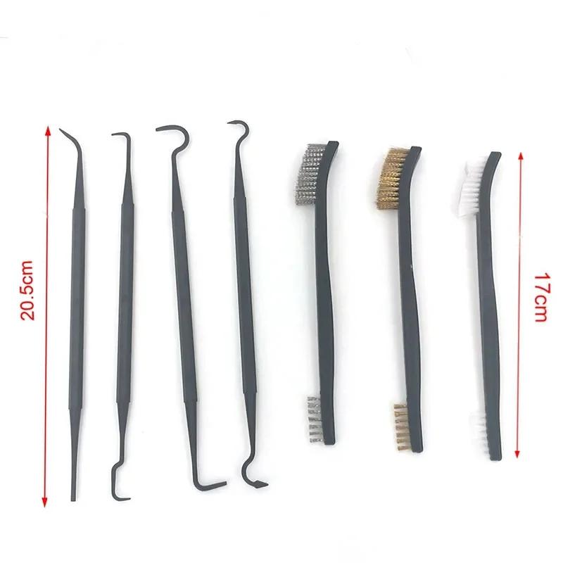 Mehrzweck-Reinigungswerkzeug für die Autopflege, Zubehör, Drahtbürsten und 4 Nylon-Picks, Pick- und Bürsten-Set 3, doppelköpfig, fertig