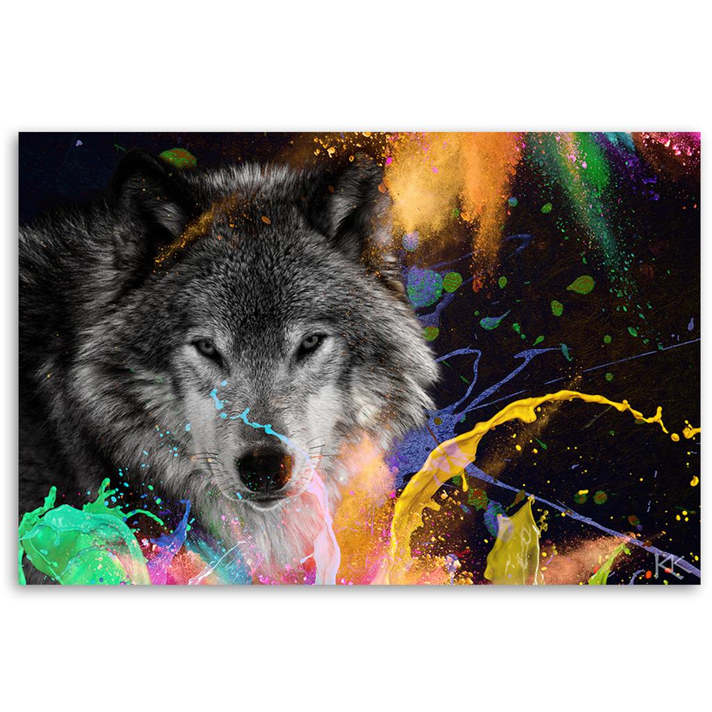 Canvastavlor Wolf på en färgglad bakgrund
