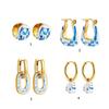 User Friendly Ceramic Ear Clip Blue Floral Pattern Dangle Earring Sturdy Copper Material Office And Casual Accessory