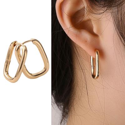1 Pair Ear Hooks Hollow Geometric Shape Golden Color Electroplated Anti-allergy Lightweight Polished Bland Hip Hop Style Stud Earrings