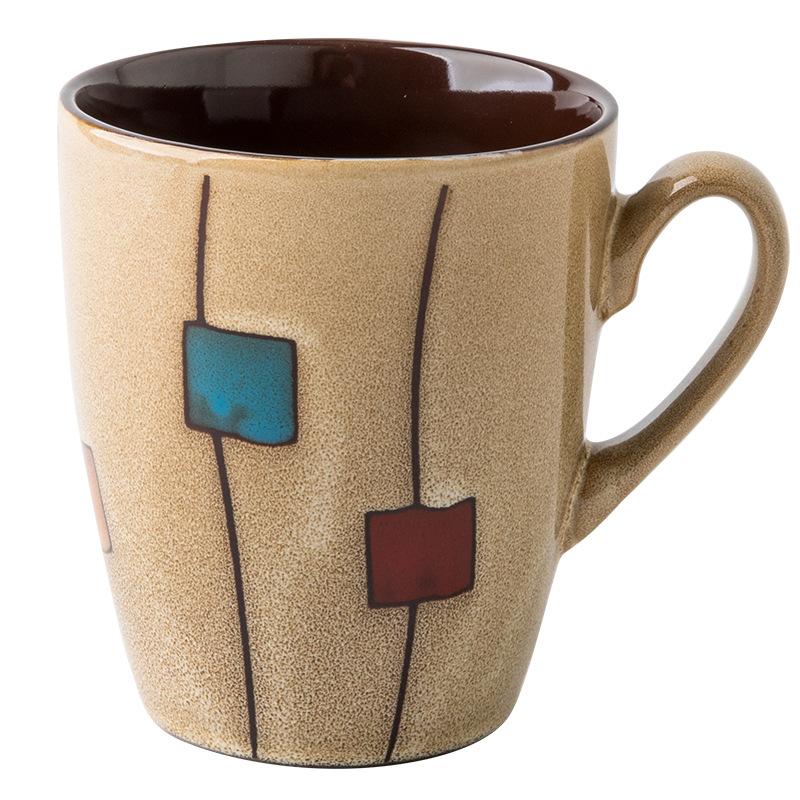 Retro Kiln Coffee Cup With Lid Spoon Personalized Ceramic Cup Office Water Cup Household Gift Drum Cup
