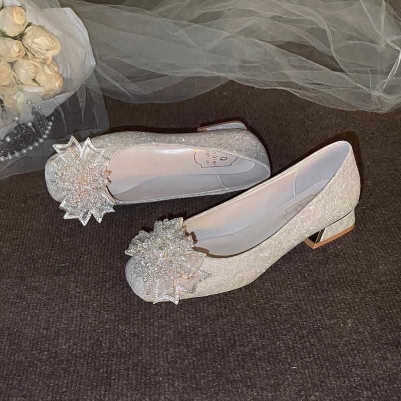 Luxury Beaded Women Heeled Shoes Elegant Square Toe Chunky Summer Sandals Designer 2025 New Woman Pumps Zapatillas Mujer