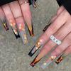 24Pcs Long Coffin False Nails with Love Rhinestone Design Pink French Ballet Fake Nails Manicure Tips Wearable Press on Nails