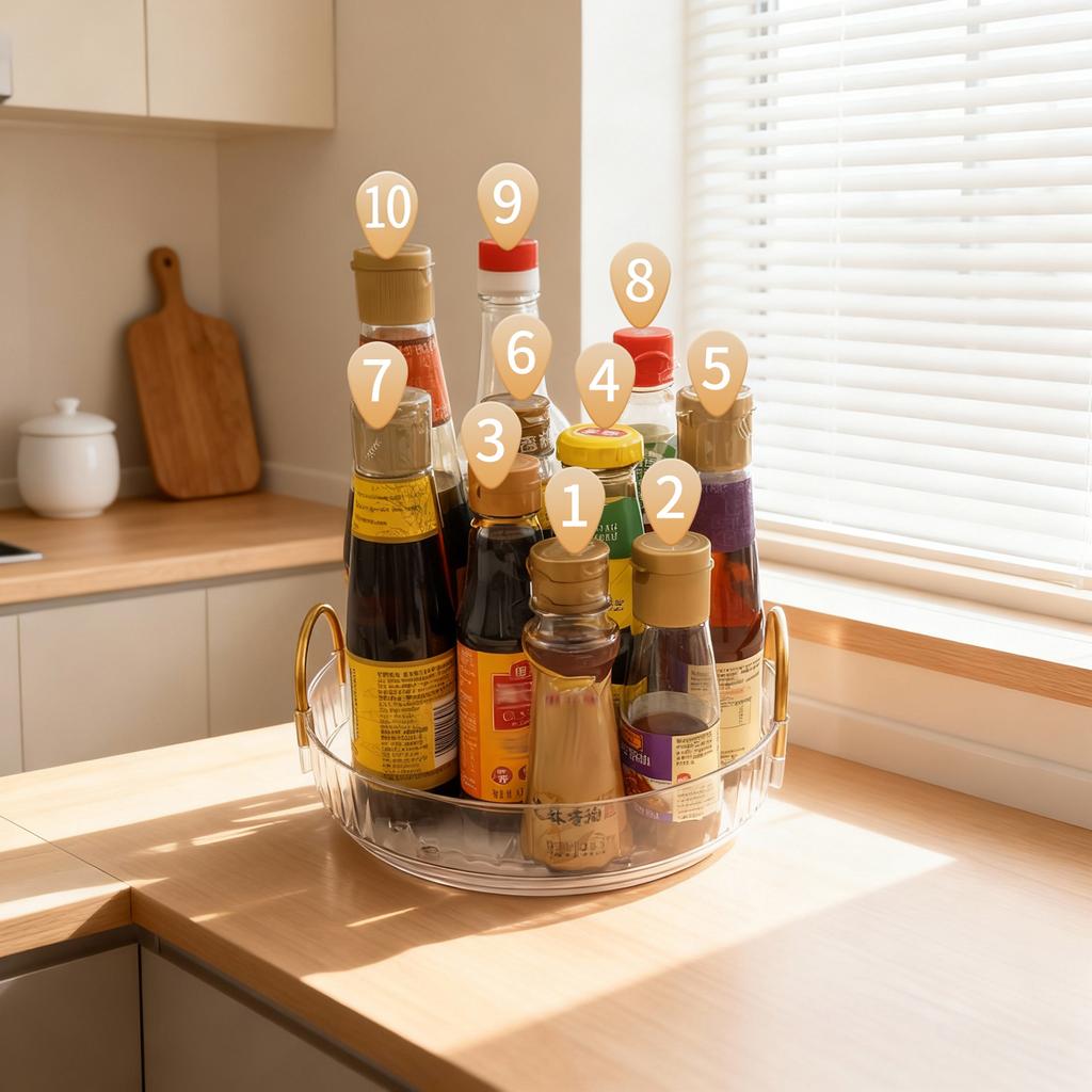 1/2/3 Tiers 360° Rotation Spice Rack Kitchen Storage Organzier Multi-functional Countertop Seasoning Jar Storage Rack