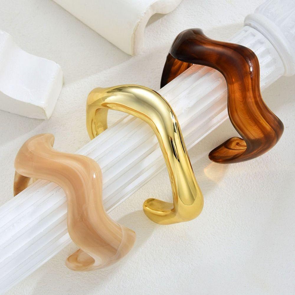 3Pcs/Set Irregular Wavy Cuff Bangle Set Geometric Twist Stackable Bracelet  Trendy Jewelry