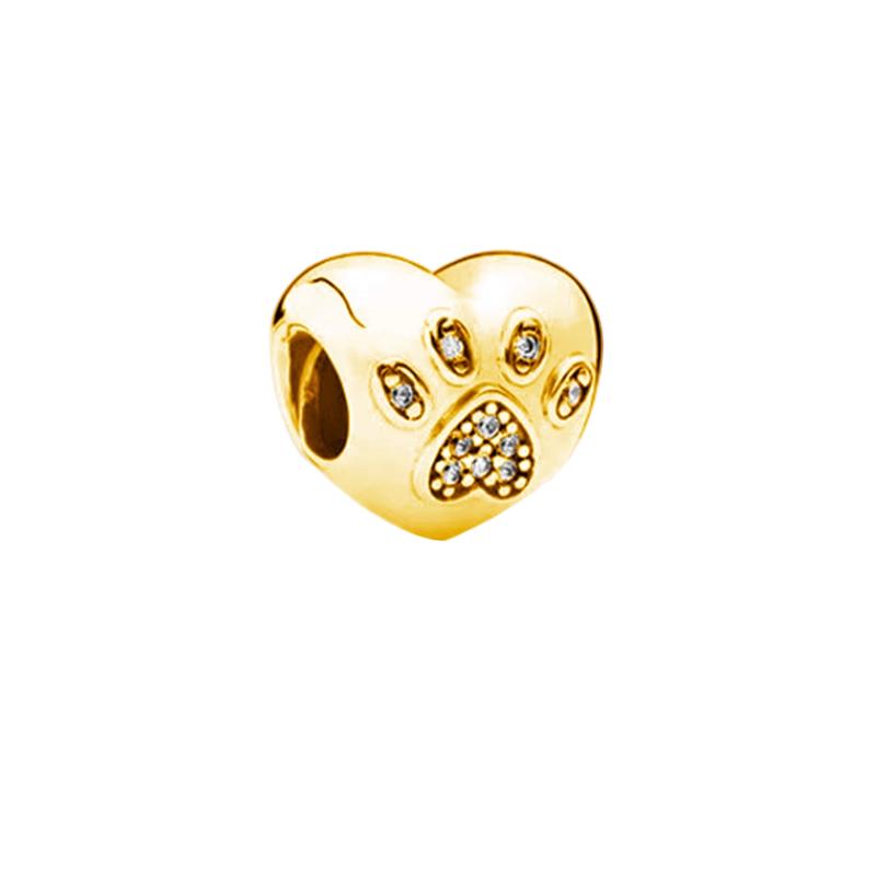 New Sparkling Golden Charms Pet Cat & Dogpaw Print Beads Fit Original Bracelets Necklace Accessories Diy Women Jewelry Gifts