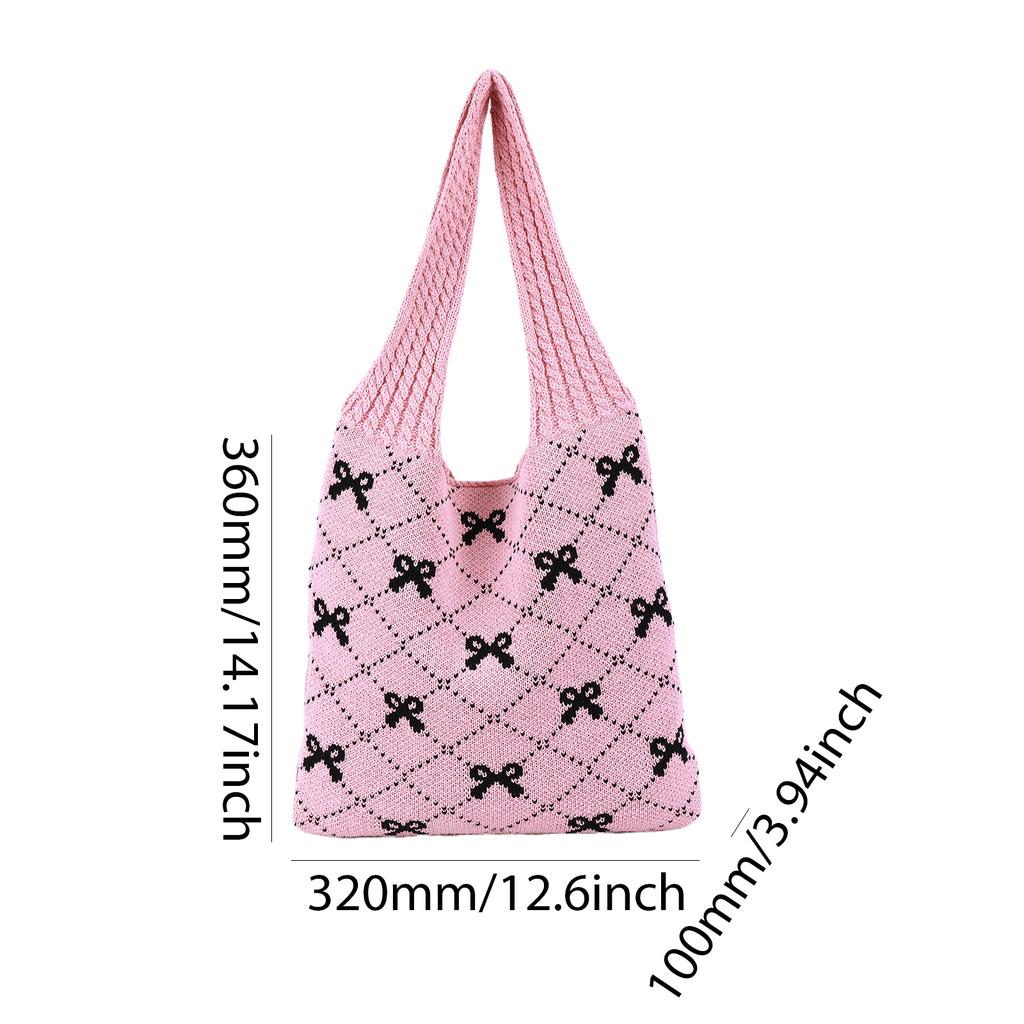 Women Crochet Tote Handbag Large Capacity Crochet Grocery Bag Contrast Color Travel Shopping Handbag Female Holiday Bag