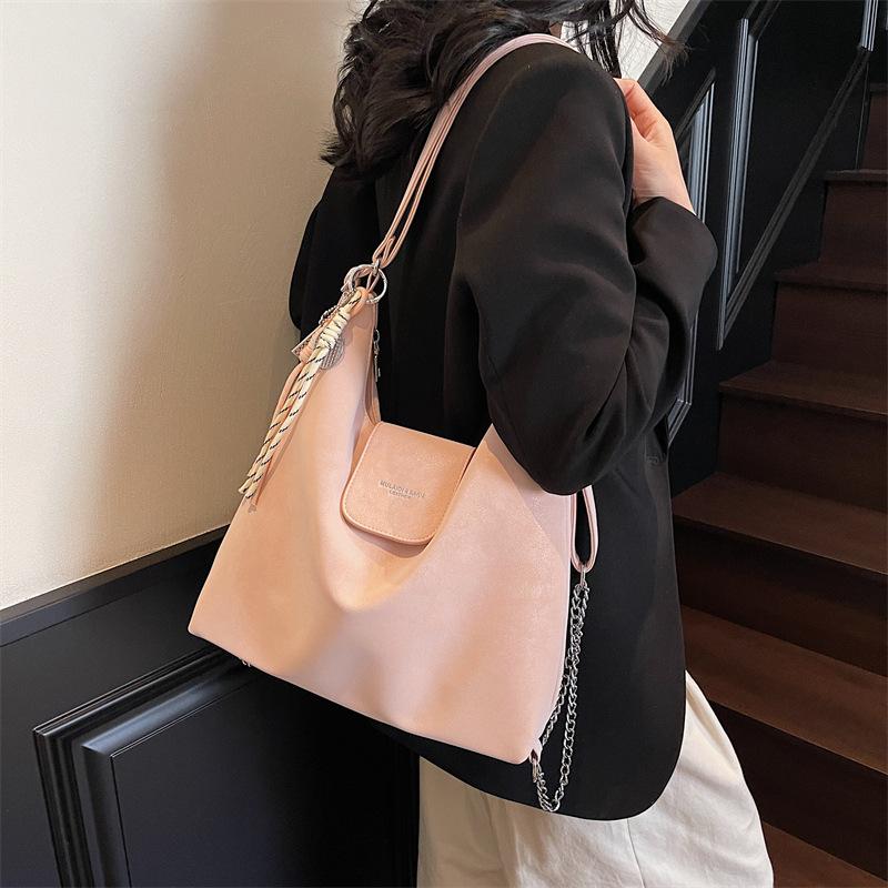 Tote Bag Women's 2025 Autumn New Large-capacity Backpack Solid Color Fashion Shoulder Messenger Bag Trendy Multi-purpose Bag