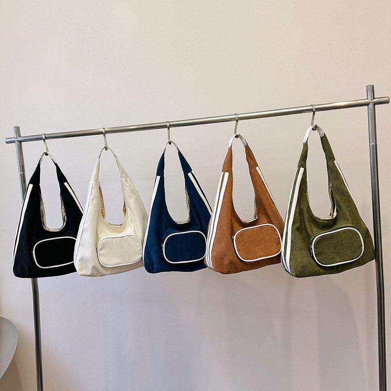 2026 High-end Design Multiple Pockets Bags Simple Commuting Shoulder Bags Corduroy Solid Color Zipper Large Capacity Casual Tote