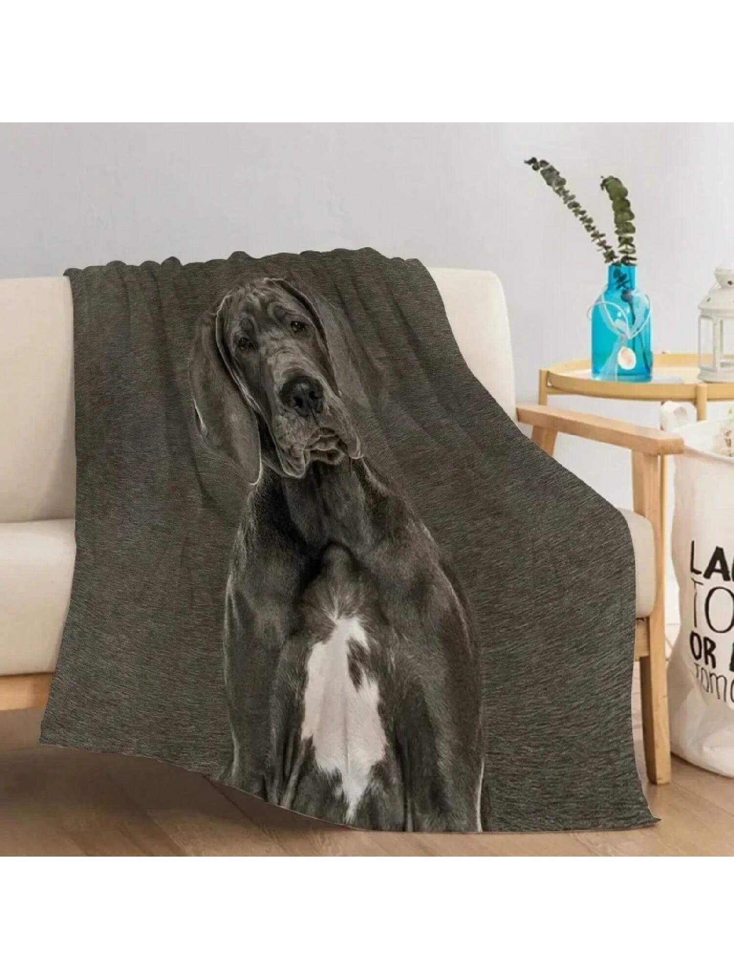 Grey Great Dane Blanket Printed Throw Blanket Flannel Fleece Soft Throws For Sofa Couch And Bed Office Nap Tool 75X95CM