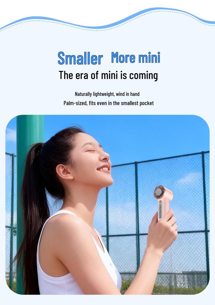 T72 Handheld USB Fan with Digital Display - Compact High-Speed Cooling for Outdoor Use