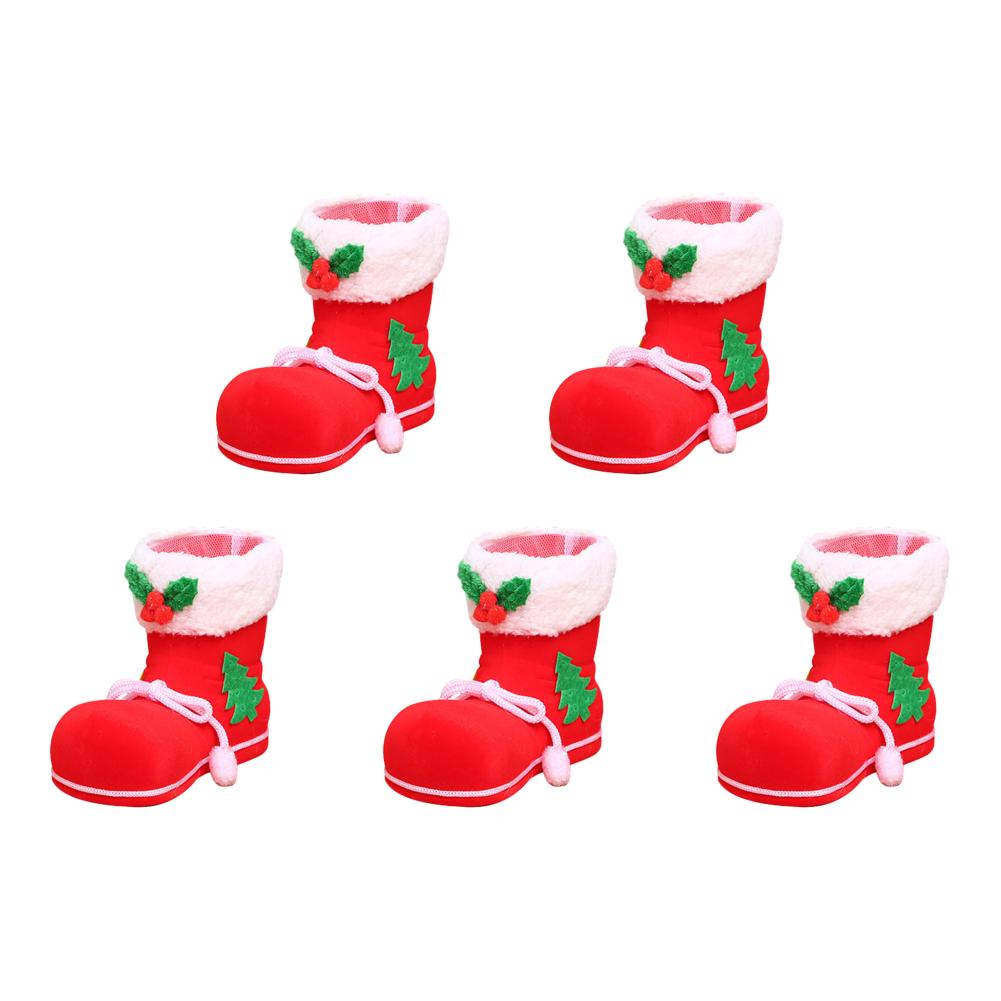 5Pcs Christmas Candy Boots Bag Little Red Boots Creative Sugar Storage Bags Mini Festival Theme Home Decoration Xmas Supplies