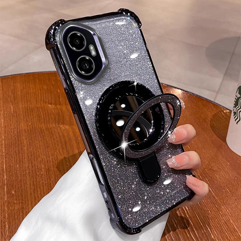 Applicable To Honor 400Pro Mobile Phone Case Glitter Powder Makeup Mirror Magnetic Suction Bracket Honor Power Soft Case Four Corners Anti-drop