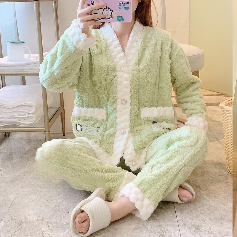 Pyjamas Women's Fall/Winter Coral Velvet Thick Velvet Warm Loose Home Wear Set