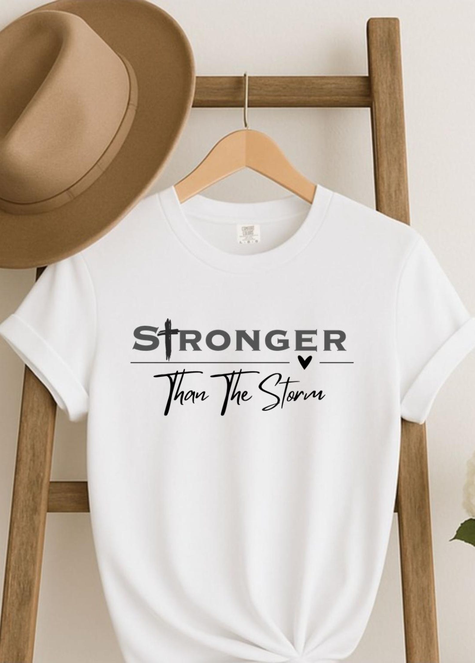 Motivational phrase  stronger than the Storm  T-shirt for Women, Inspirational Self love Minimalist Tee 3XL