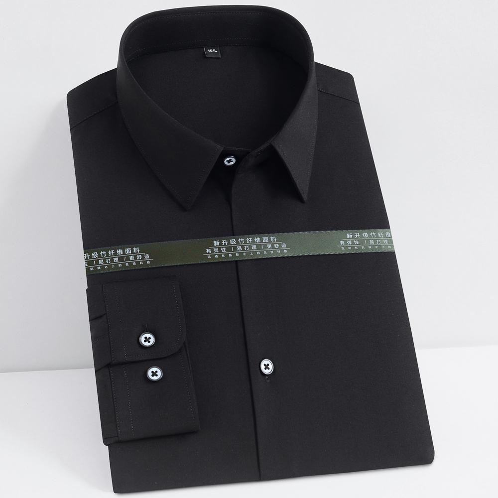 Pánská pružná košile s dlouhým rukávem z bambusového vlákna klasického střihu jednobarevná na knoflíky - Formální oblečení pro zralé muže - Ideální pro všechna roční období