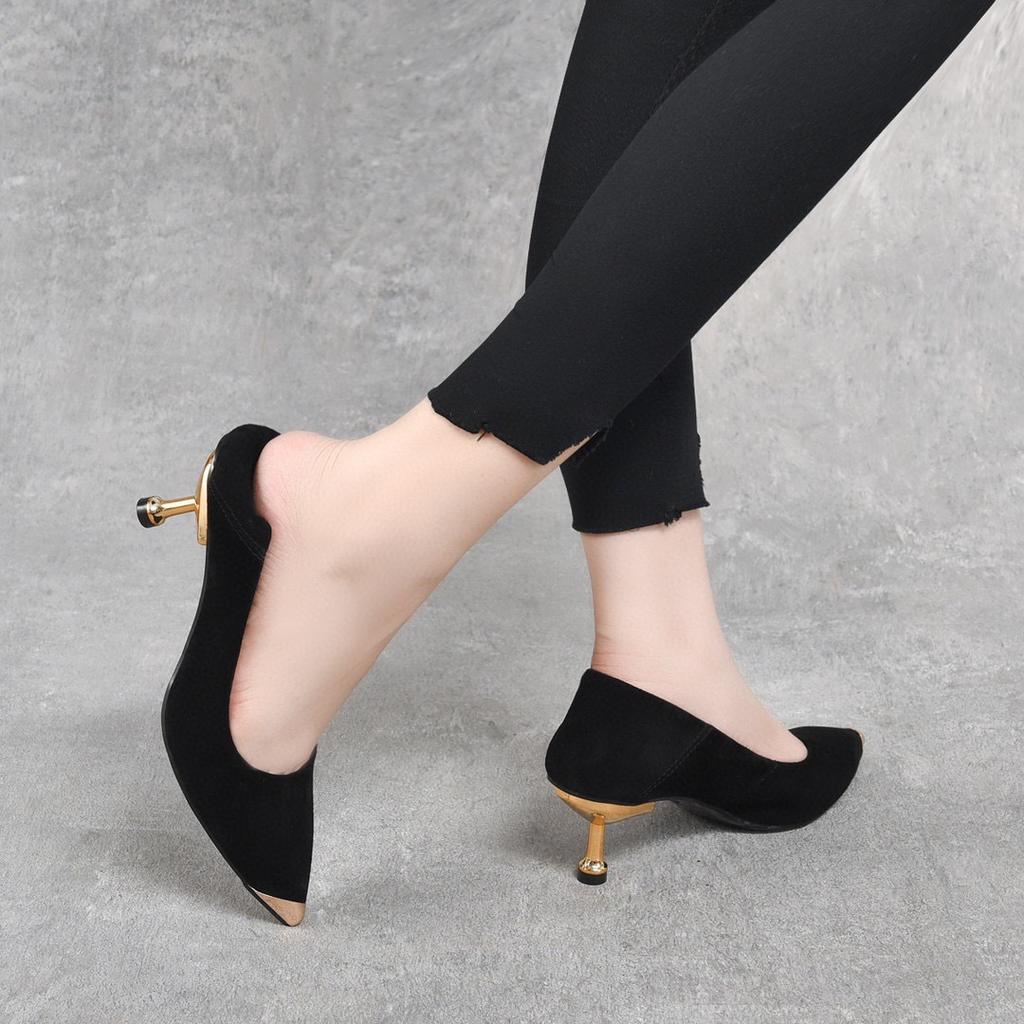 Fashion Pointed High Heels Autumn New Fine Heel Sheepskin Iron Bag Pointed One Pedal Women's Shoes Work Shoes