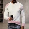Men s Plus Size Round Neck Long Sleeve Printed T Shirt White Green Pullover Straight Hem
