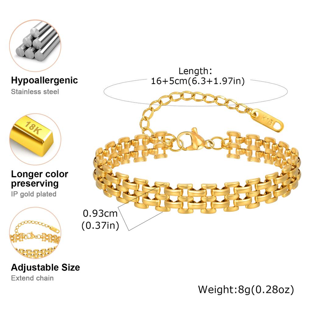 Women's Multi-layer Watch Strap Bracelet, Stainless Steel Gold Plated Chain Bracelet, Adjustable Stackable Jewelry