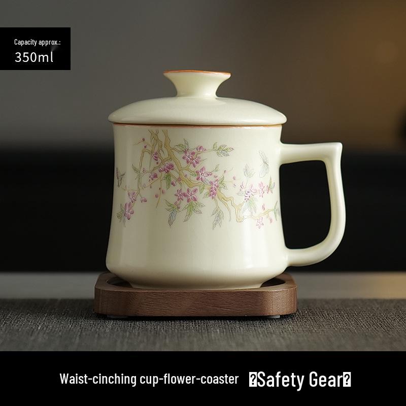 Ru Ware Pink Peach Ceramic Tea Mug with Lid