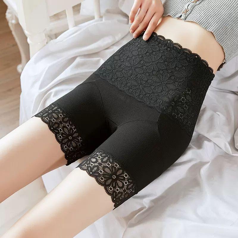 High Waisted and Cinched Safety Pants To Prevent Exposure Women's Summer Thin Lace Cinched and Leggings with Cotton Crotch and No Rolled Edges