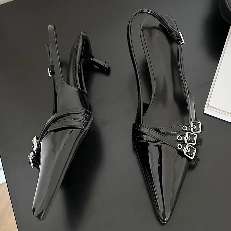 Fashion Pointed Toe Shallow Pumps Ladies Heels Shoes Female Fashion Slingbacks New in Medium Heels Shoes For Women Footwear Mules