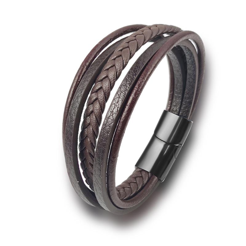 Charm Men Bracelet Genuine Multilayer Woven Leather Bangle Retro Cuff Bracelet Classic Hooks Wristband Men Women Jewelry Gifts