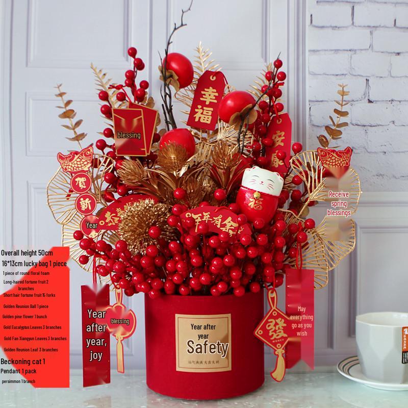 Fortune Fruit Red Berry & Holly Flower Arrangement - New Year Spring Festival Gift