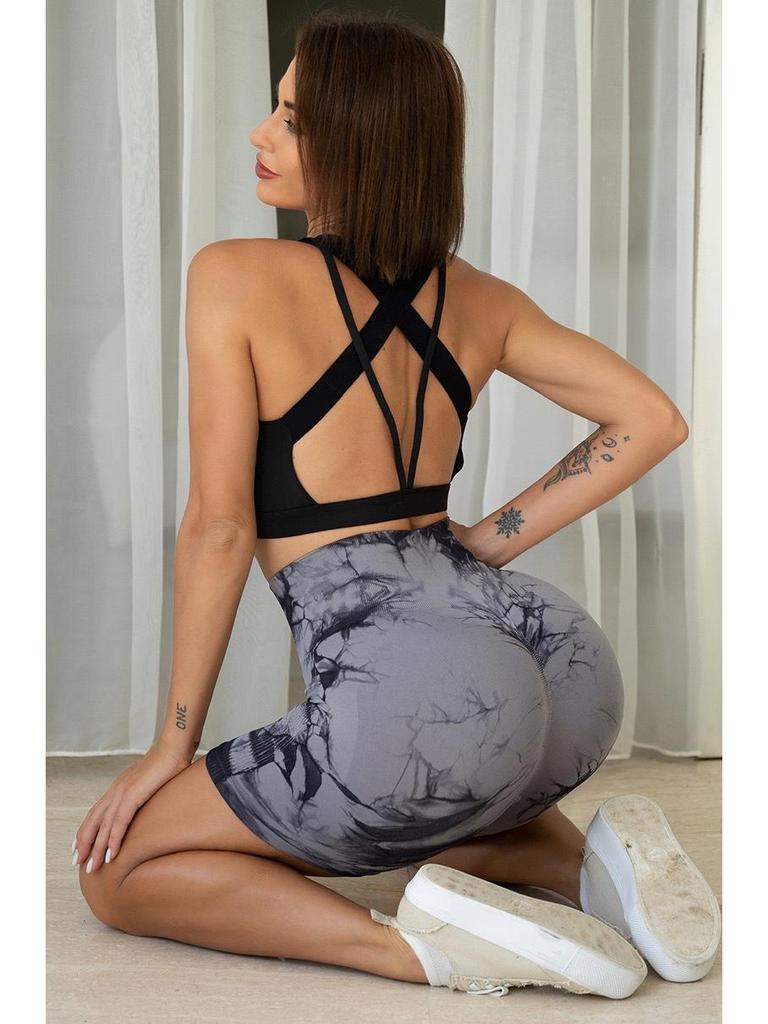 Women's Tie-Dye High Waist Yoga Shorts - Peach Hips, Quick-Dry, Fitness Training Activewear