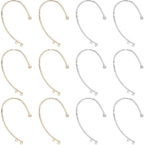 UNICRAFTALE 12Pcs 2 Color DIY Ear Cuff Brass Earrings Cuffs Punk Ear Wrap Earrings Cuffs Accessaries with 3 Loop 50mm Long Ear Cuff for Non Piercing