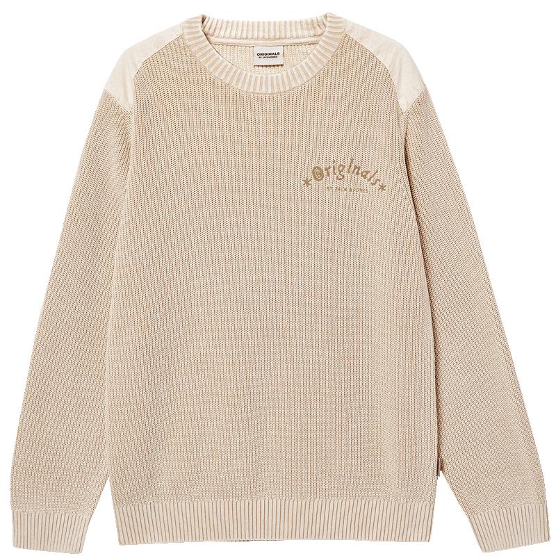 Мужской хлопковый свитер Jack & Jones с принтом букв и круглым вырезом XS