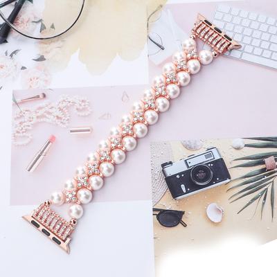 Women Pearl Inlaid Diamond Band for Apple Watch Ultra 49mm 46mm 45mm 38mm 41mm 42mm 44mm for iWatch Series 10 9 8 7 6 5 4 Strap