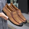 Herren Loafer aus Leder, zum Hineinschlüpfen, Größe L: Sommer atmungsaktive Hohl Design Fahrerschuhe