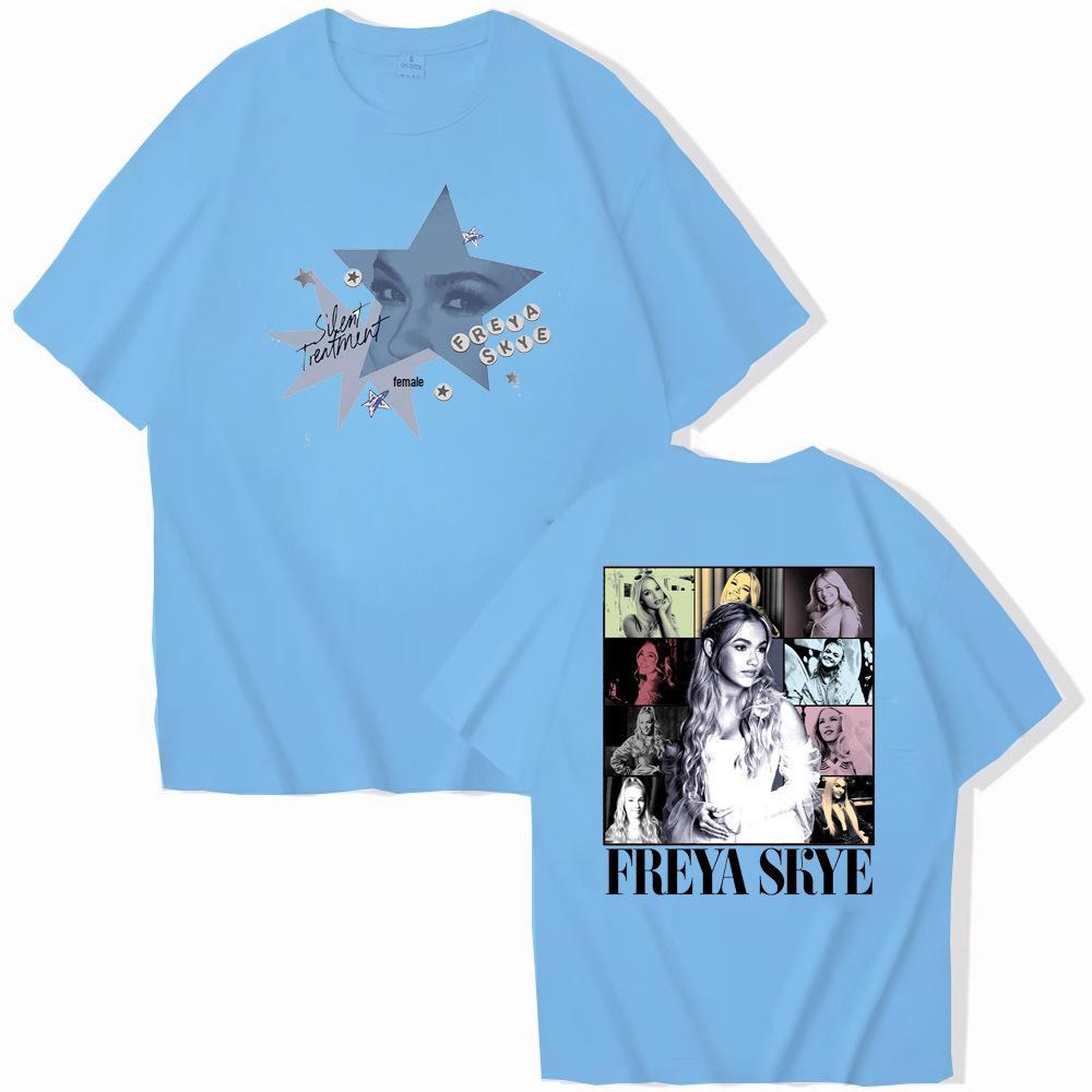 T-shirt Top Manica Corta Stampa Fronte/Retro Freya Skye Music Tour in Seta di Latte (Dimensioni europee)